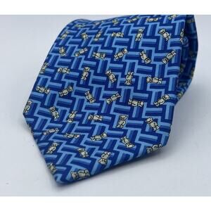 Mens Blue Yellow Zadi Andrews Neck Tie Teddy Bear Silk Italy 3.75"